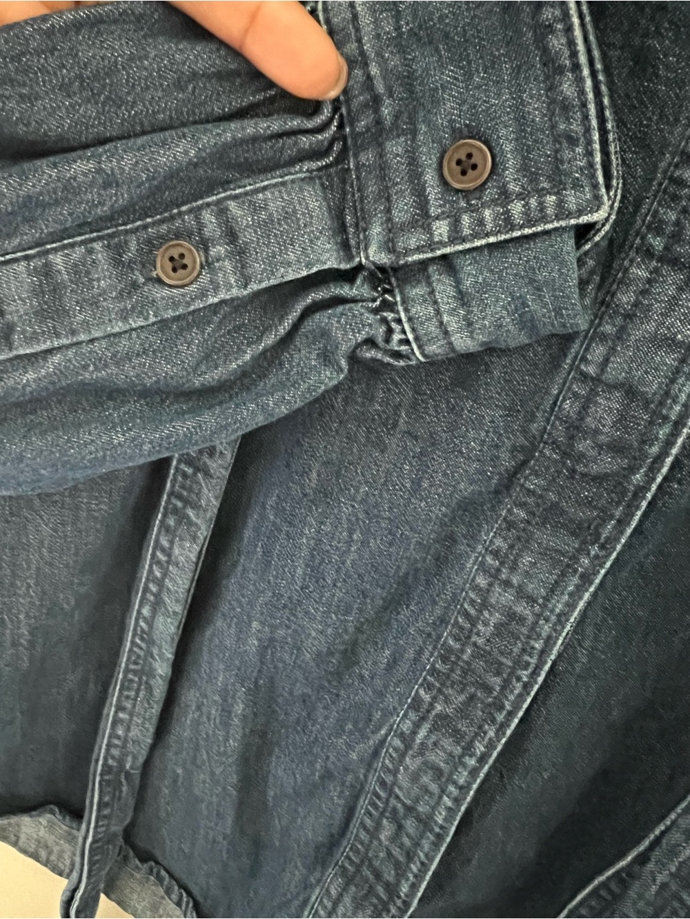Madewell Tie-Neck Chambray Denim Button-Down Shirt Blouse Medium Blue Stretch - Picture 12 of 14